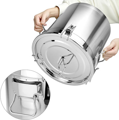 QWORK 5.5 Gallon 304 Stainless Steel Airtight Container, 21L 710oz Metal Storage Bin with Locking Lid & Side Handles, Heavy Duty Canister for Pet Food, Rice, Flour