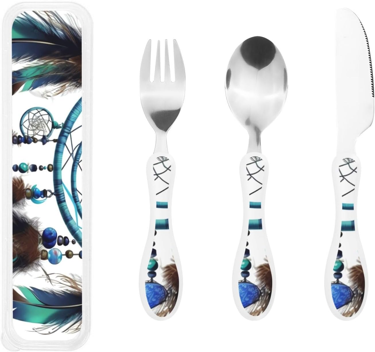 3-Piece Kids Silverware Set With Storage Case, Stainless Steel Reusable Children Safe Knife Spoon Fork Set Black White Stripes Red Rose Flowers Children Flatware Set For Kids Lunch Box