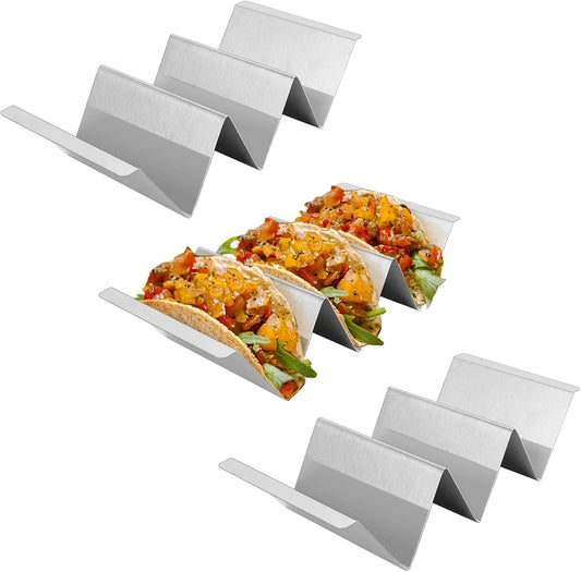 3 Pack Taco Stands, Stainless Steel Taco Holders for 3 Tacos, Taco Plates with Dividers, Fits Oven and Dishwasher