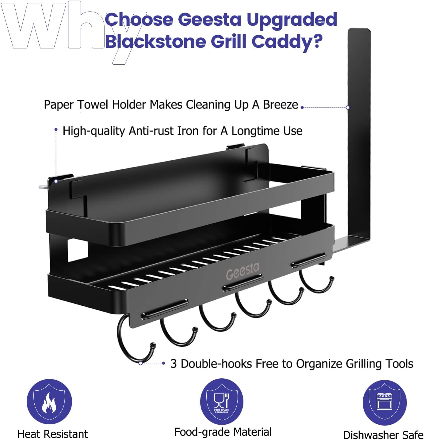 Geesta Upgraded Griddle Caddy for Blackstone 28"/36" Griddles/Weber Grill/Prep Cart, BBQ Grill Accessories Space Saver with Magnetic Tool Holder & Paper Towel Holder