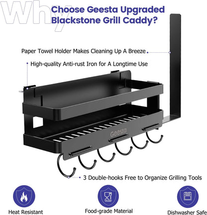 Geesta Upgraded Griddle Caddy for Blackstone 28"/36" Griddles/Weber Grill/Prep Cart, BBQ Grill Accessories Space Saver with Magnetic Tool Holder & Paper Towel Holder