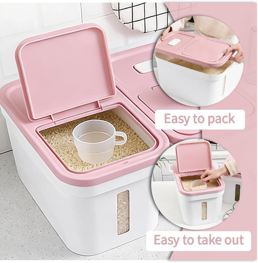 Rice Storage Container 22 lbs Storage Box with Lid Food Storage Flour Bin for Kitchen Pantry Organization, Pet Dog Cat Food Storage Container