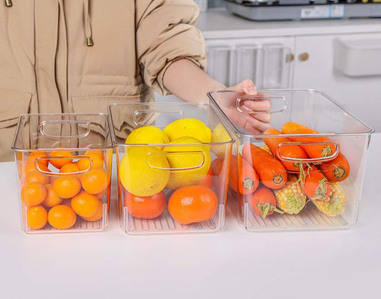 Xicennego Refrigerator Organizer Bins Set of 3, Clear Plastic Storage Bins for Pantry, Fridge Organizer Set , Storage Organizer Bins for Fridge, Freezer, Kitchen Cabinet, Pantry