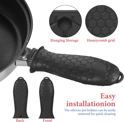 OUNONA Silicone Pot Handle Grips Set - Heat Resistant Non-Slip Covers for Cast Iron Skillets and Cookware Handles with Honeycomb Texture - Easy to Install and Clean Fits Various Pots and Pans