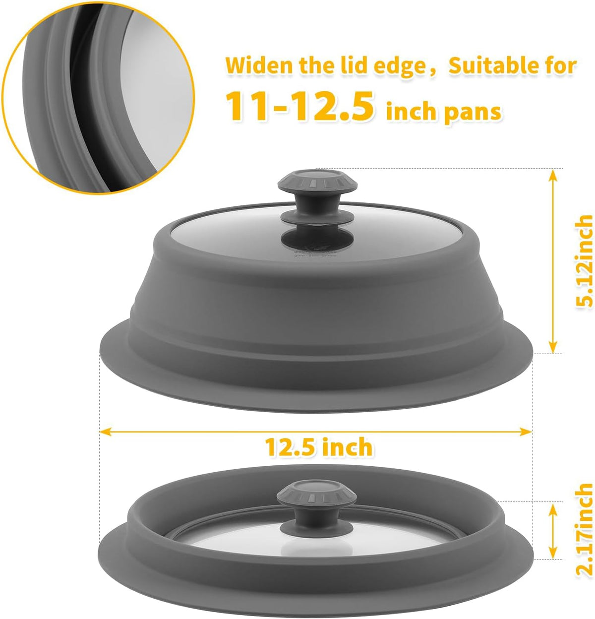 Collapsible Microwave Splatter Lid with Vented Tempered Glass Cover Wok Lid for Microwave Safe, Stockpot Steamer Pot Pan Round Bowl 6" 7" 8" 9" 10" 11" 12" Universal Multifunction Silicone Cover