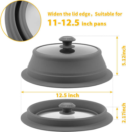 Collapsible Microwave Splatter Lid with Vented Tempered Glass Cover Wok Lid for Microwave Safe, Stockpot Steamer Pot Pan Round Bowl 6" 7" 8" 9" 10" 11" 12" Universal Multifunction Silicone Cover