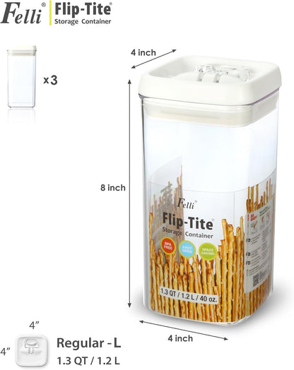 Felli Flip Tite Acrylic Food Storage Container with Lid 6” XL Air Tight Ring Seal Flip Top, Plastic Kitchen Baking Canister for 5 lb Flour Sugar Rice Protein Powder Pantry Organizer (Nest-M, White)