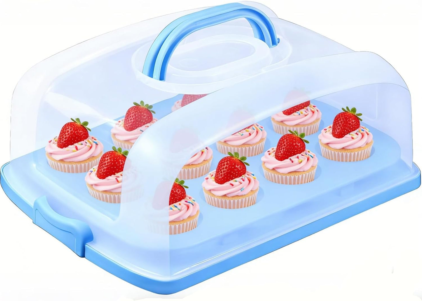 2in1 Cupcake Carrier and Cake Keeper with Lid, Rectangle Pie Carrier,Large Portable Storage Container for Storing 12 Cupcakes or 1 Large Cake (White)