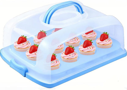 2in1 Cupcake Carrier and Cake Keeper with Lid, Rectangle Pie Carrier,Large Portable Storage Container for Storing 12 Cupcakes or 1 Large Cake (White)