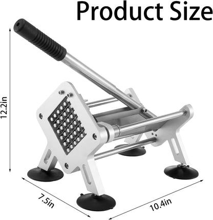 French Fry Cutter, Stainless Steel Potato Cutter with 1/2-Inch and 3/8-Inch Blades, 4 Suction Feet, Removable Handle for Potatoes, Carrots and Cucumbers
