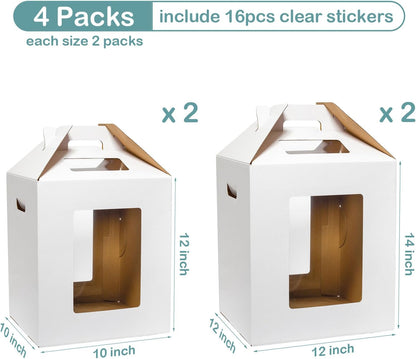Wowxyz 3 Pack Tall Cake Boxes for Tier Cakes 12x12x14 Inch Disposable Layer Tall Baking Carrier with Window Large Tierd Bakery Take Out Transport Containers with Handle for Wedding, Birthday, Party