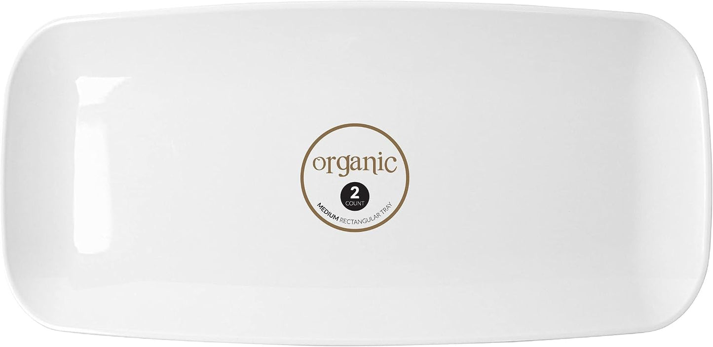 Plasticpro Plastic Serving Trays - Round Serving Platters with Gold Rim 14X14 Disposable Party DishPack of 2