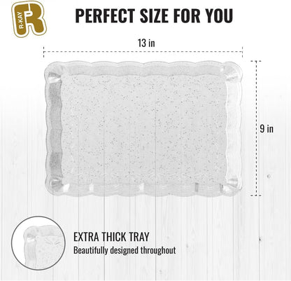 6 Pack Clear Plastic Serving Trays for Party, 9 x 13 Inch - Heavy Duty Plastic Trays for Food - Rectangular Party Serving Trays and Platters - Clear Disposable Trays
