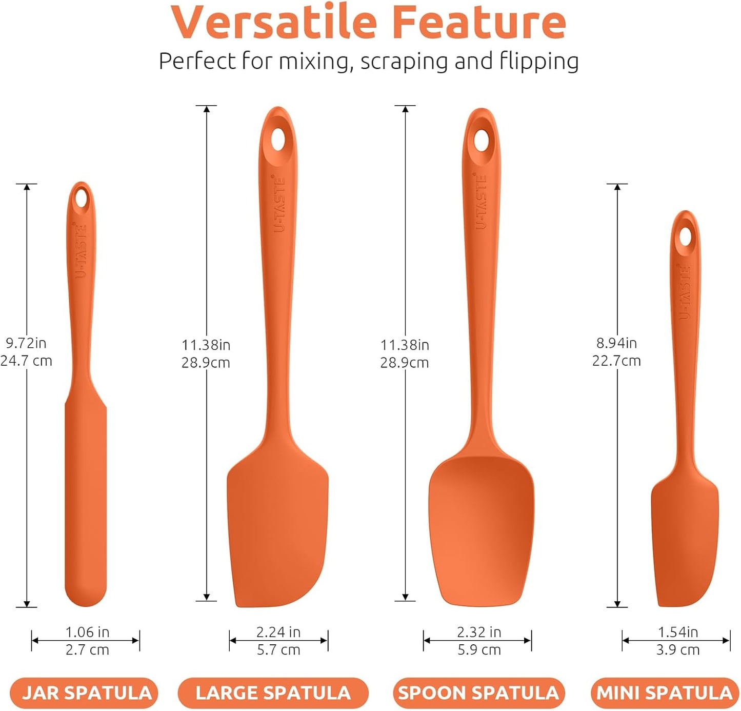U-Taste Silicone Spatula Set with 600 Degrees Fahrenheit Heat Resistant (Black)