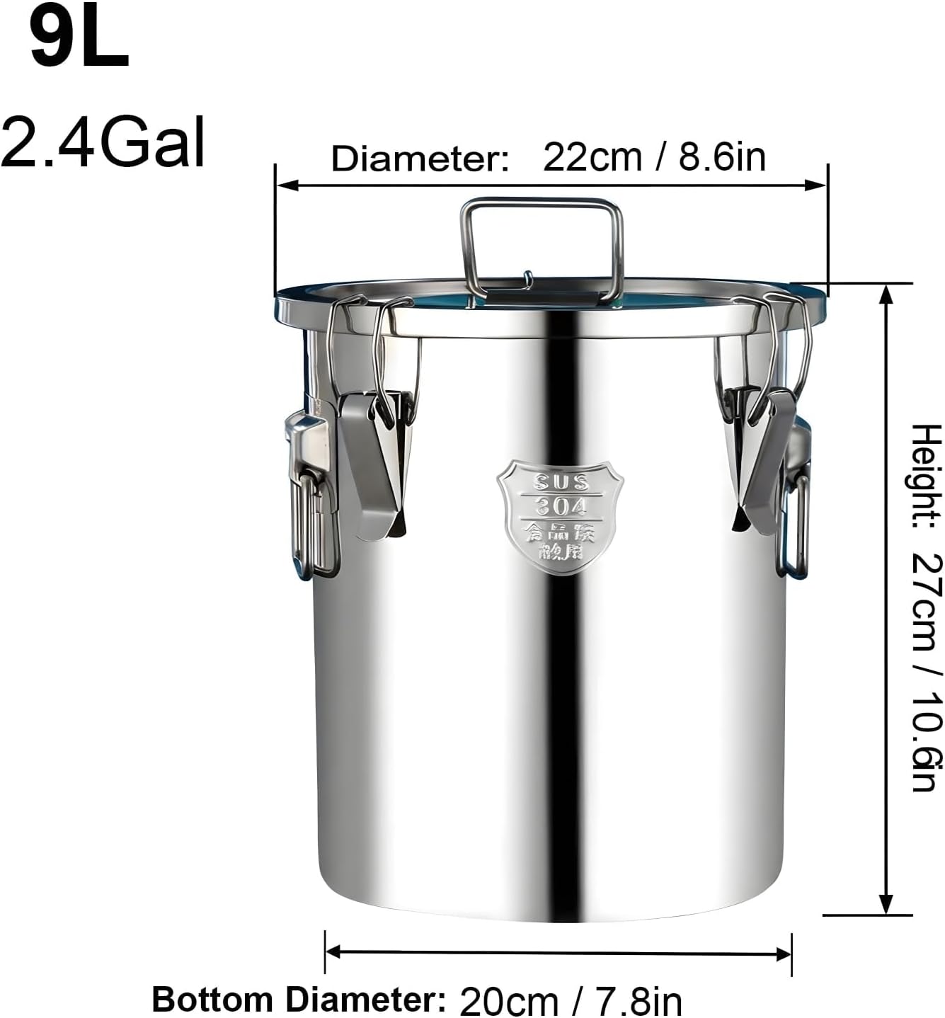 25lb Stainless Steel Containers with Lids, 12L/3.1gal 304 Stainless Steel Storage Containers, Metal Bird Seed Storage Container for Rice Flour Sugar Grain Coffee Bean Kitchen Jar
