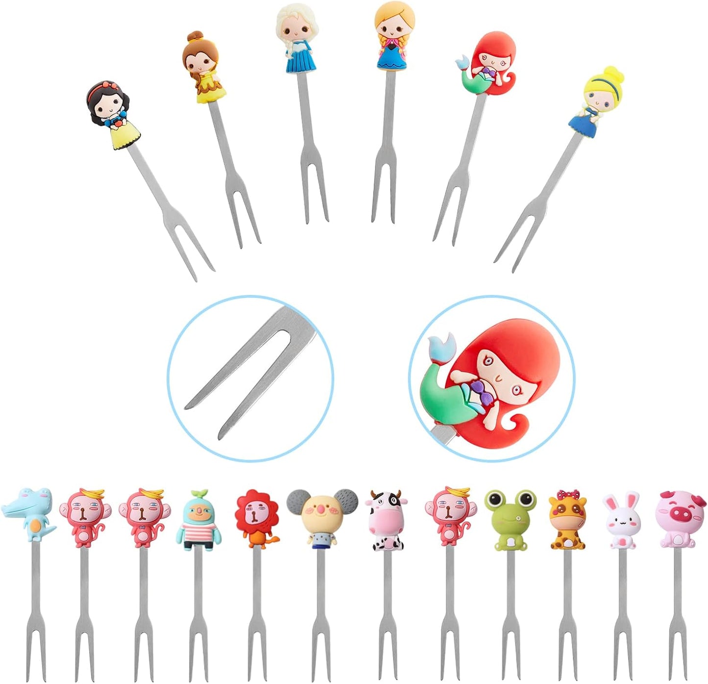 18 Pcs Food Picks for Kids with 3 Ceramic Jars, Set of 3 Cute Cartoon Fruit Forks Kids Stainless Steel, Animal Food Picks Fruit Picks for Kids Bento Picks for Appetizers