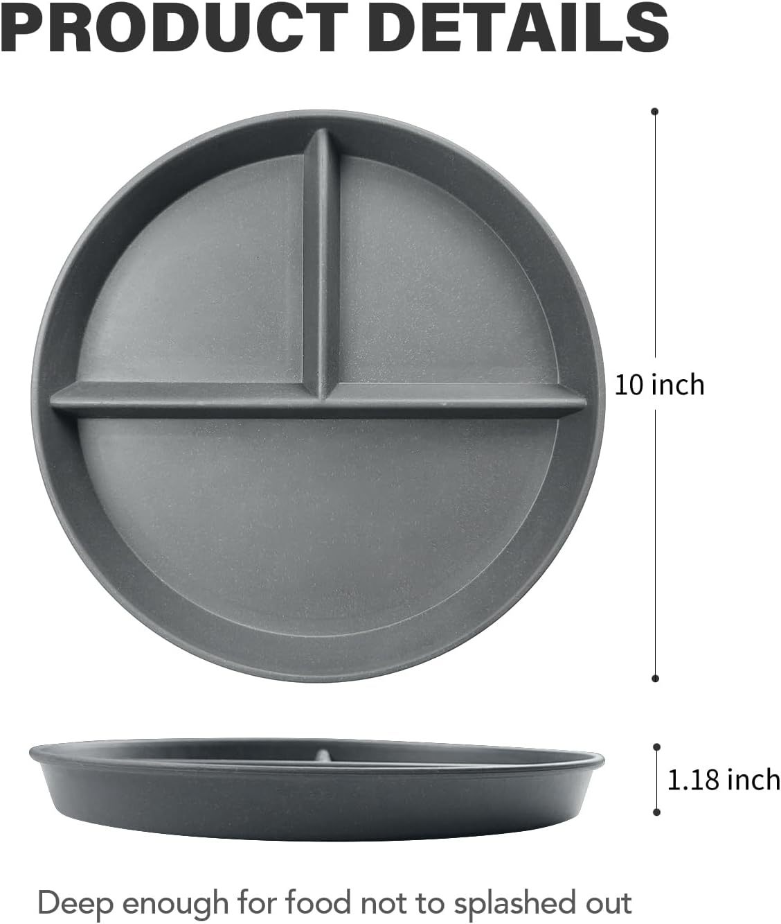 greenandlife 9 Inch 4PCS Portion Control Plates with Lids, Divided Plates for Kids Adults, Dishwasher Microwave Safe Compartment Plate, Unbreakable Lightweight Reusable Wheat Straw Plate, Earth Tone