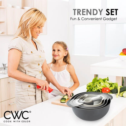 COOK WITH COLOR Nesting Bowls with Measuring Cups Colander and Sifter Set - Includes Mixing Bowls, Colander, Sifter and Measuring Cups, Navy, 8 Pc Bowl