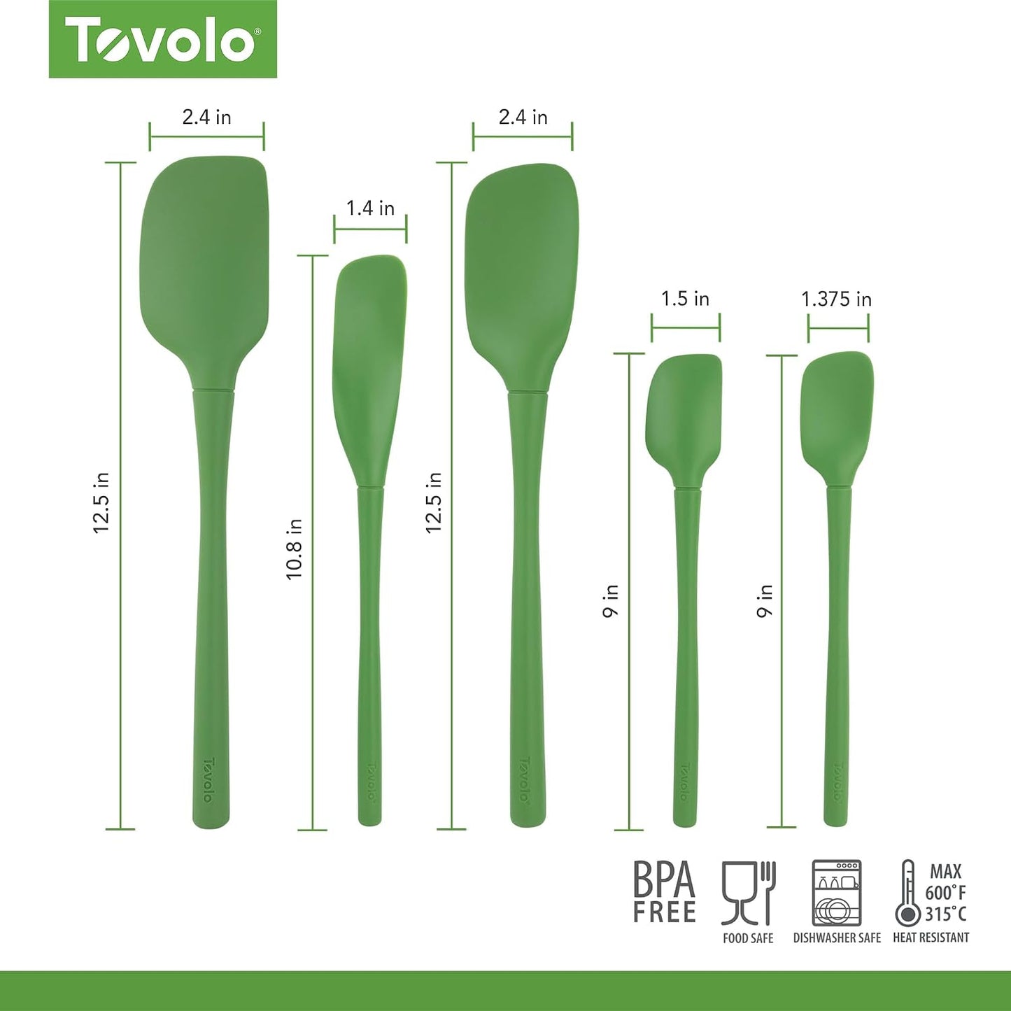 Tovolo Flex Core 5 Piece Silicone Spatula Set Heat Resistant All Silicone Utensils Include Non Stick Spatula Spoonula Jar Scraper, Dishwasher Safe BPA Free Spatulas for Baking Mixing, White