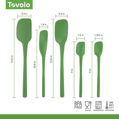 Tovolo Flex Core 5 Piece Silicone Spatula Set Heat Resistant All Silicone Utensils Include Non Stick Spatula Spoonula Jar Scraper, Dishwasher Safe BPA Free Spatulas for Baking Mixing, White