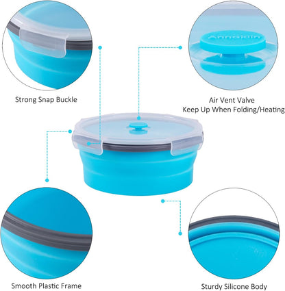 Collapsible Food Storage Containers with Lids, 4 Pack, 40 oz Silicone 1-Compartment Meal Prep Containers Reusable, Lunch Bento Boxes for Adults, Microwave Freezer Dishwasher Safe, BPA-Free, Black