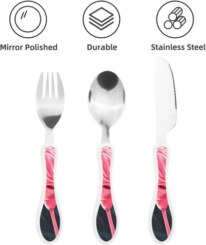 3-Piece Kids Silverware Set With Storage Case, Stainless Steel Reusable Children Safe Knife Spoon Fork Set Butterfly On Beautiful Flower Children Flatware Set For Kids Lunch Box