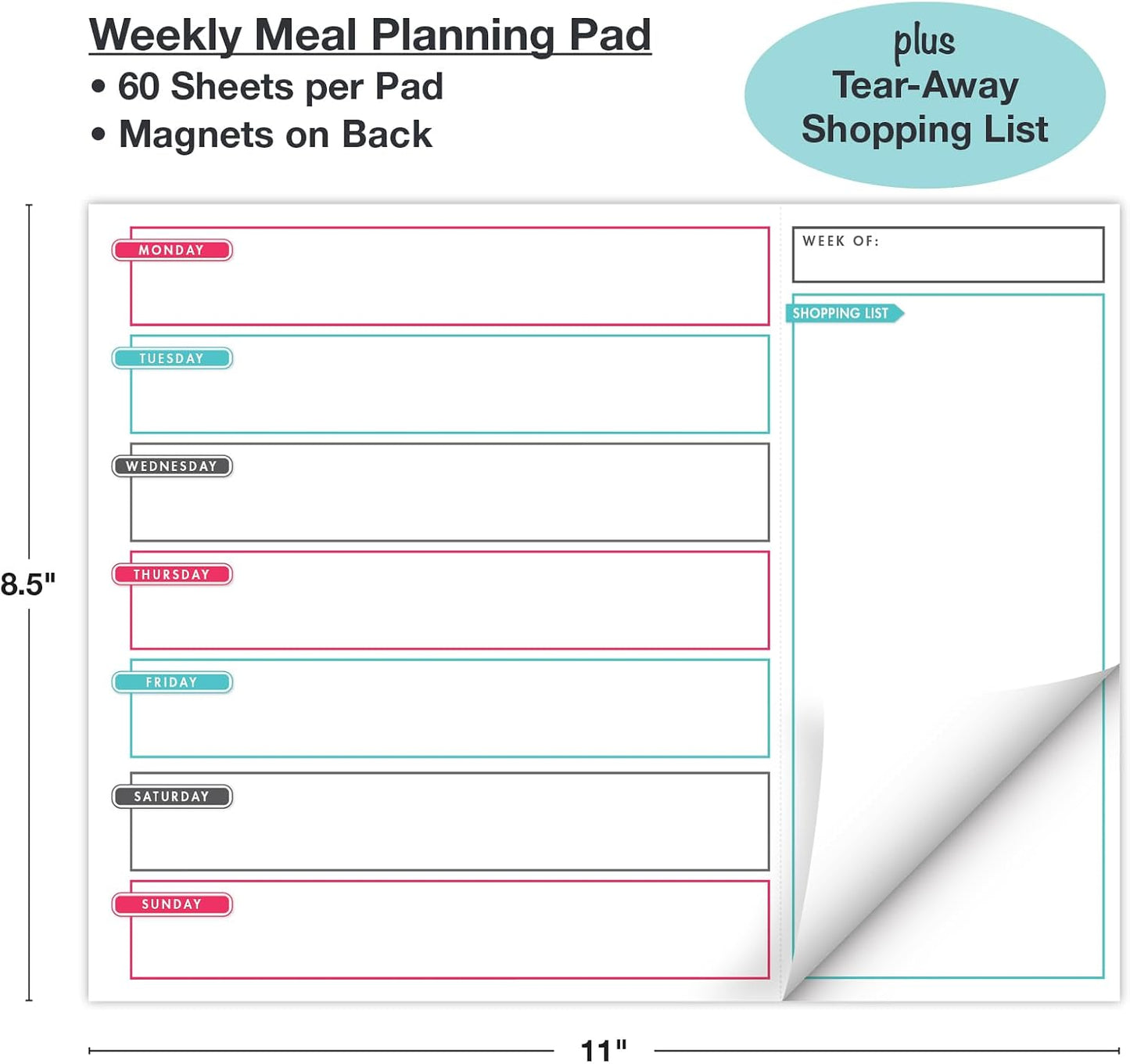 Global Printed Products 8.5" x 11" Horizontal Meal Planning Pad, 60-Sheets, Soft Pink Floral