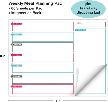 Global Printed Products 8.5" x 11" Horizontal Meal Planning Pad, 60-Sheets, Soft Pink Floral
