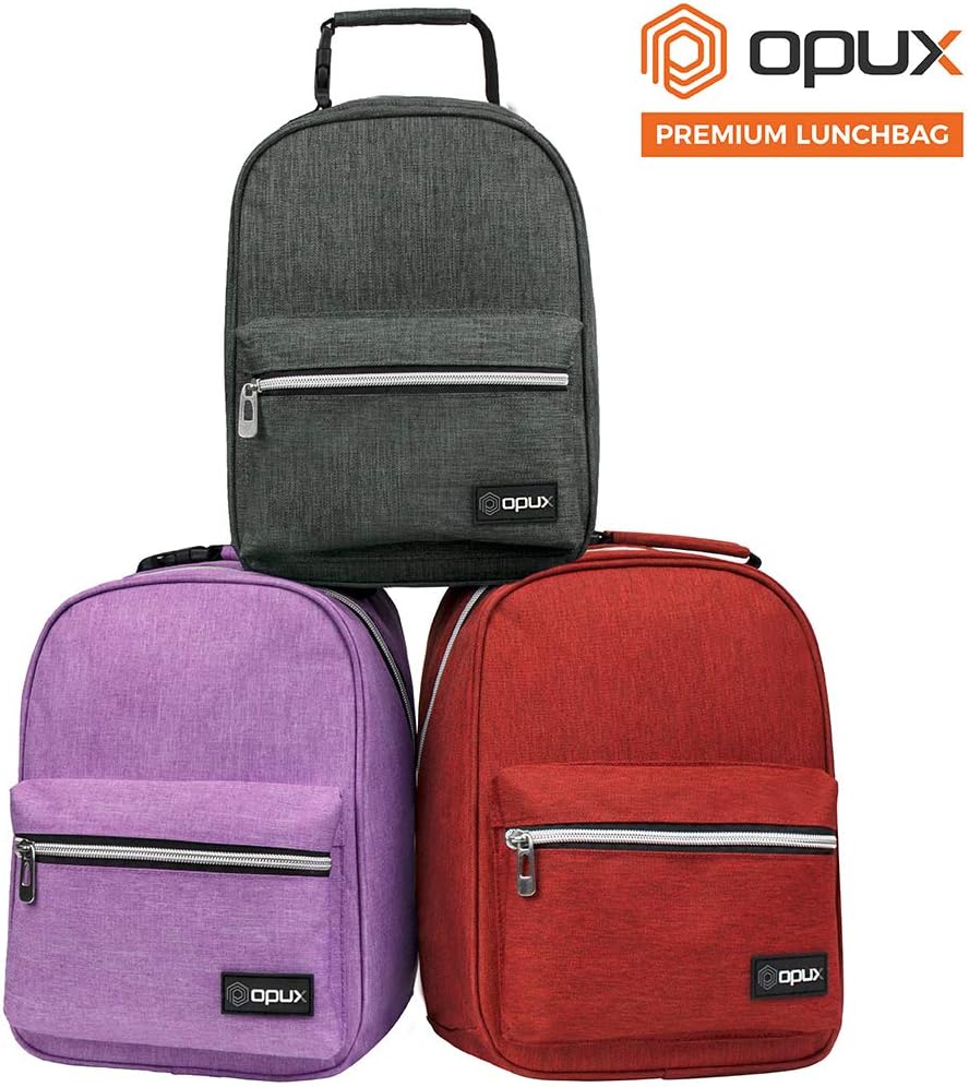 opux Lunch Box for Girls Boys Kids, Insulated Leakproof Lunch Bag, Reusable Teen Lunch Boxes for School, Medium Large lunchbox for Women Men Adult for Work with Front Back Pocket (Purple)