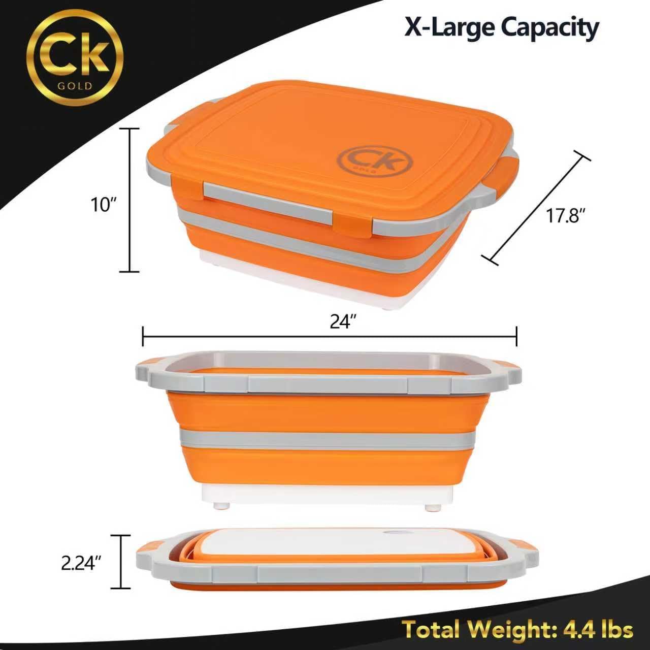 New XL Collapsible BBQ Prep Tub with LOCKING Lid, Cutting Board & Drain Hole | BPA-Free, Food-Grade, Space-Saving Prep Tubs for Marinating, Grilling, Camping & Outdoor Cooking (Black, 16L)