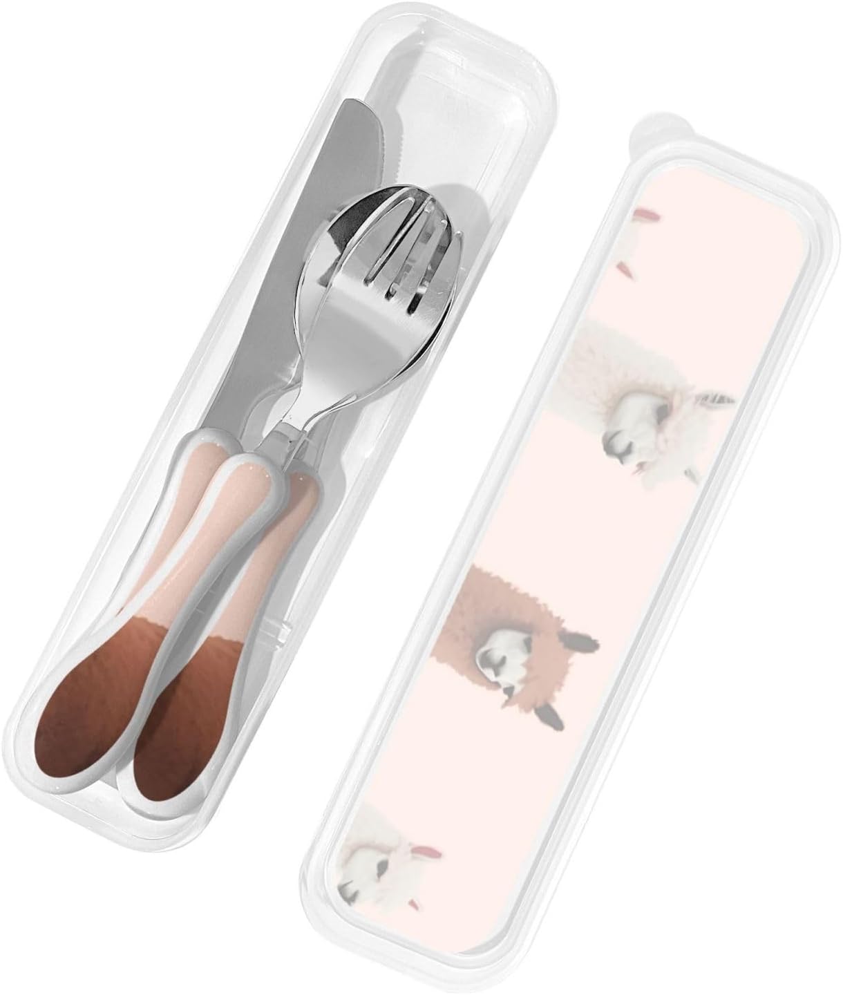 3-Piece Kids Silverware Set With Storage Case, Stainless Steel Reusable Children Safe Knife Spoon Fork Set Alpaca Cactus Children Flatware Set For Kids Lunch Box