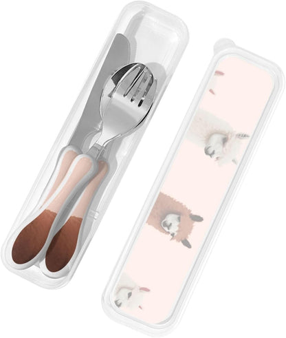 3-Piece Kids Silverware Set With Storage Case, Stainless Steel Reusable Children Safe Knife Spoon Fork Set Alpaca Cactus Children Flatware Set For Kids Lunch Box