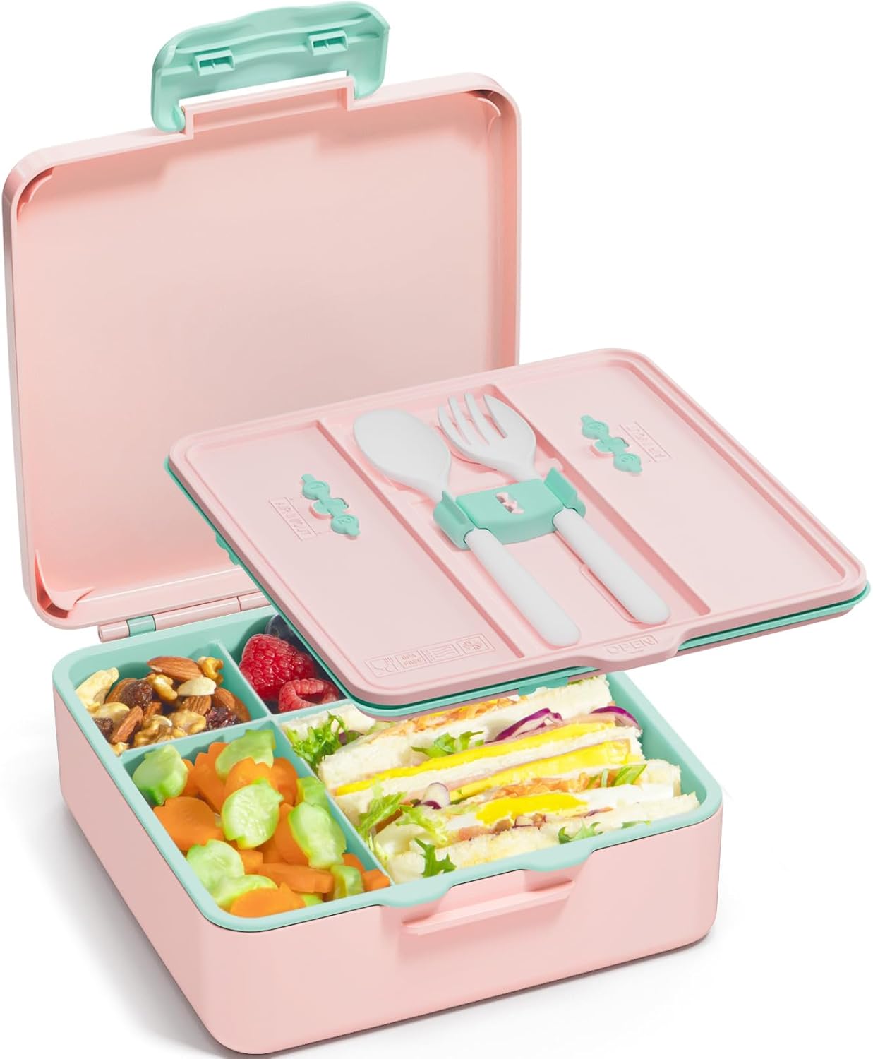 Fimibuke Bento Lunch Box for Kids, Leak Proof Toddler Bento Box with 4 Compartments BPA Free Dishwasher Safe Lunch Container with Utensils, Ideal Portion Sizes for Ages 3-12 Girls Boys for School