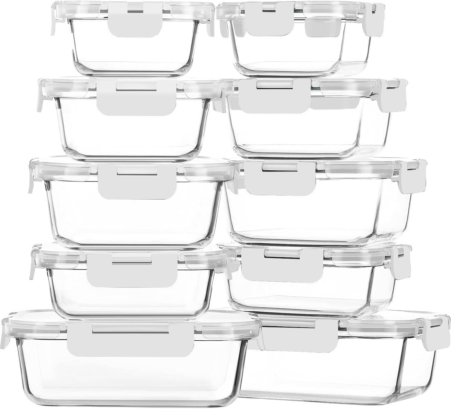 M MCIRCO 10-Pack Glass Food Storage Container with Lids, Airtight Lunch Bento Boxes, Glass Meal Prep Container,Microwave, Oven, Freezer and Dishwasher Friendly