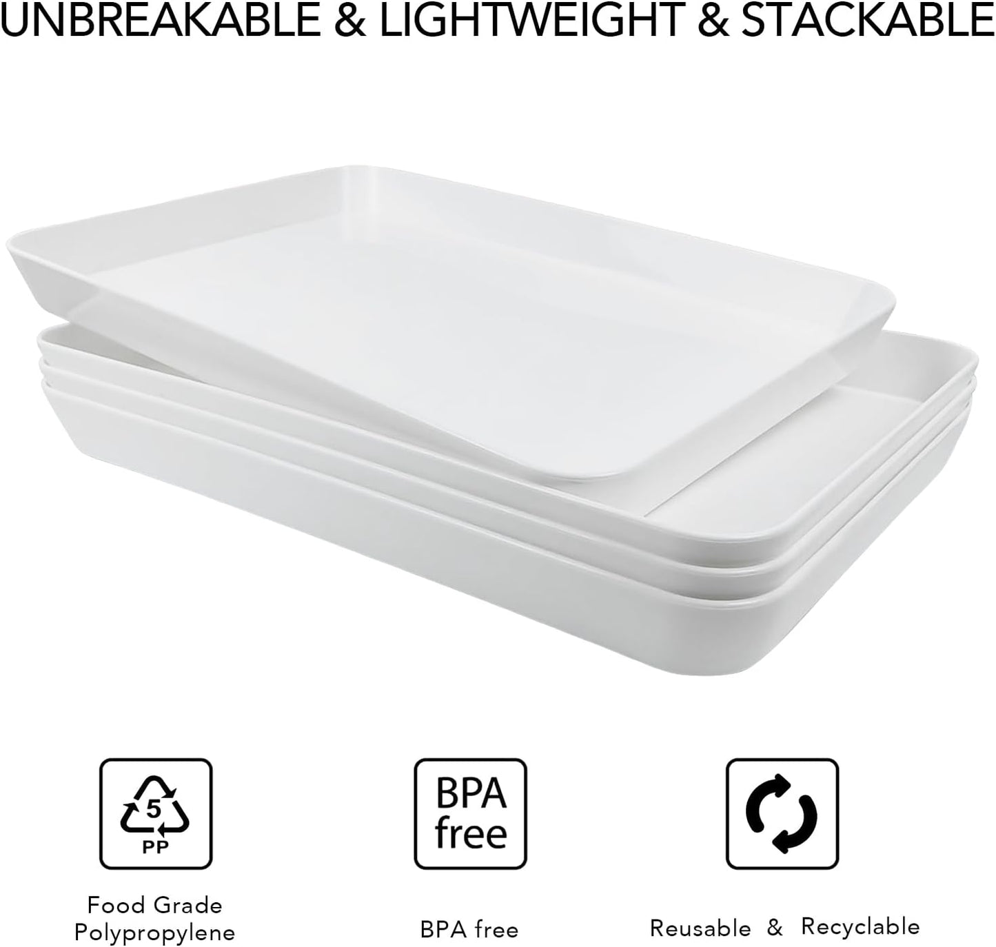 greenandlife 4 pcs 16" x 11" Large Serving Trays for Party Supplies, Plastic Platters for Serving Food, Unbreakable Reusable Trays for Snack, Fruit, Cookies, Desserts in Kitchen, BPA Free, Black