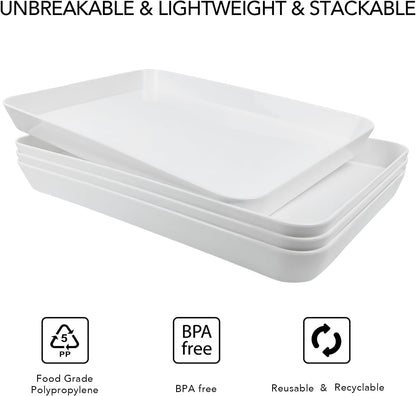 greenandlife 4 pcs 16" x 11" Large Serving Trays for Party Supplies, Plastic Platters for Serving Food, Unbreakable Reusable Trays for Snack, Fruit, Cookies, Desserts in Kitchen, BPA Free, Black