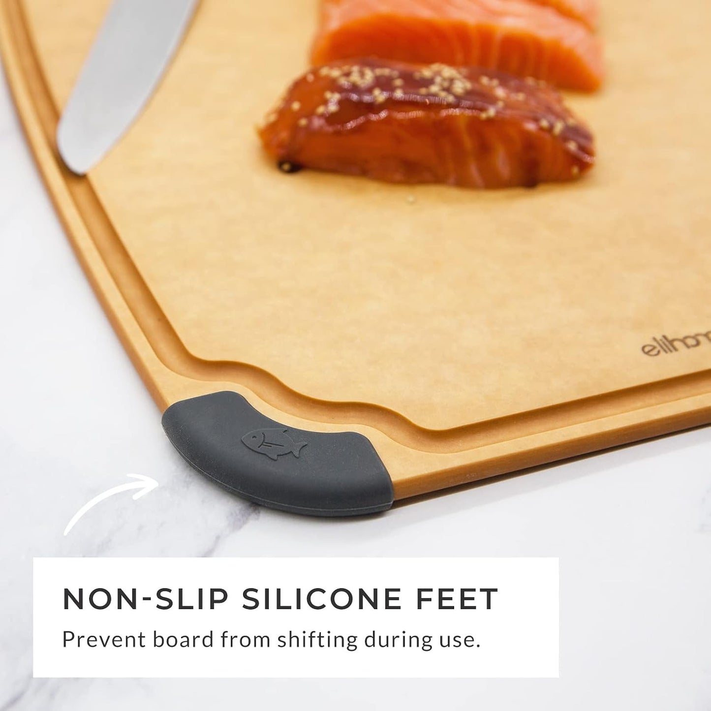 Elihome Essential Series 2-in1 Wood Cutting Board Set for Kitchen, Wooden Board for Chopping Vegetables, Bread, Cheese, Meat, Salad, Bread Board for Countertop, Butcher Block, Non-Slip
