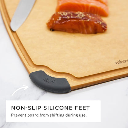 Elihome Essential Series 2-in1 Wood Cutting Board Set for Kitchen, Wooden Board for Chopping Vegetables, Bread, Cheese, Meat, Salad, Bread Board for Countertop, Butcher Block, Non-Slip