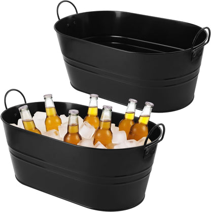 3 PCS 15.3 x 9 x 6 inches Black Metal Galvanized Tub with Handles, 3 Gallon Galvanized Beverage Tubs for Parties, Large Metal Drink Ice Buckets for Beer, Wine, Cocktails & Outdoor Events