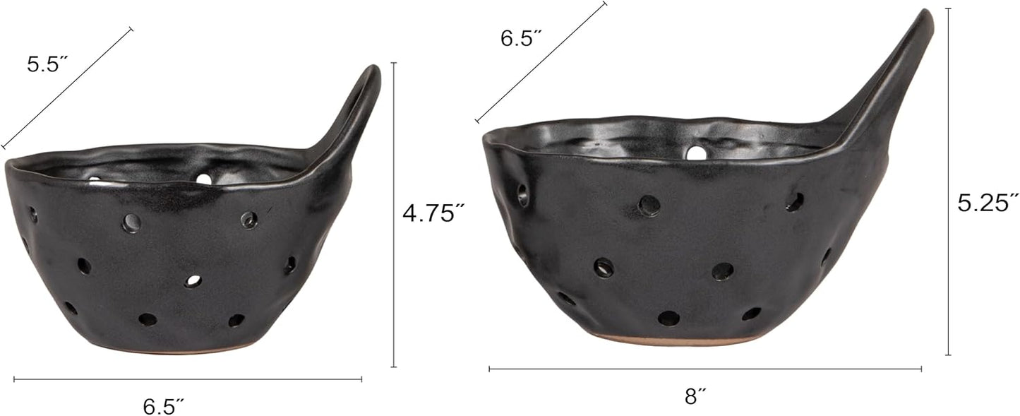 Creative Co-Op Stoneware Colanders with Handles, Set of 2