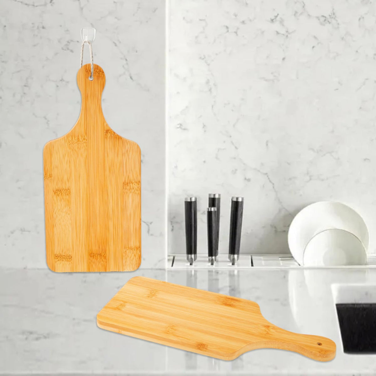 12 Pcs Bamboo Cutting Board Bulk 11x5 Inch Charcuterie Boards with Handle Wood Engraving Serving Board Kitchen Chopping Boards Crafts for Pizza, Bread, Cheese, Charcuterie, Fruit, Vegetables