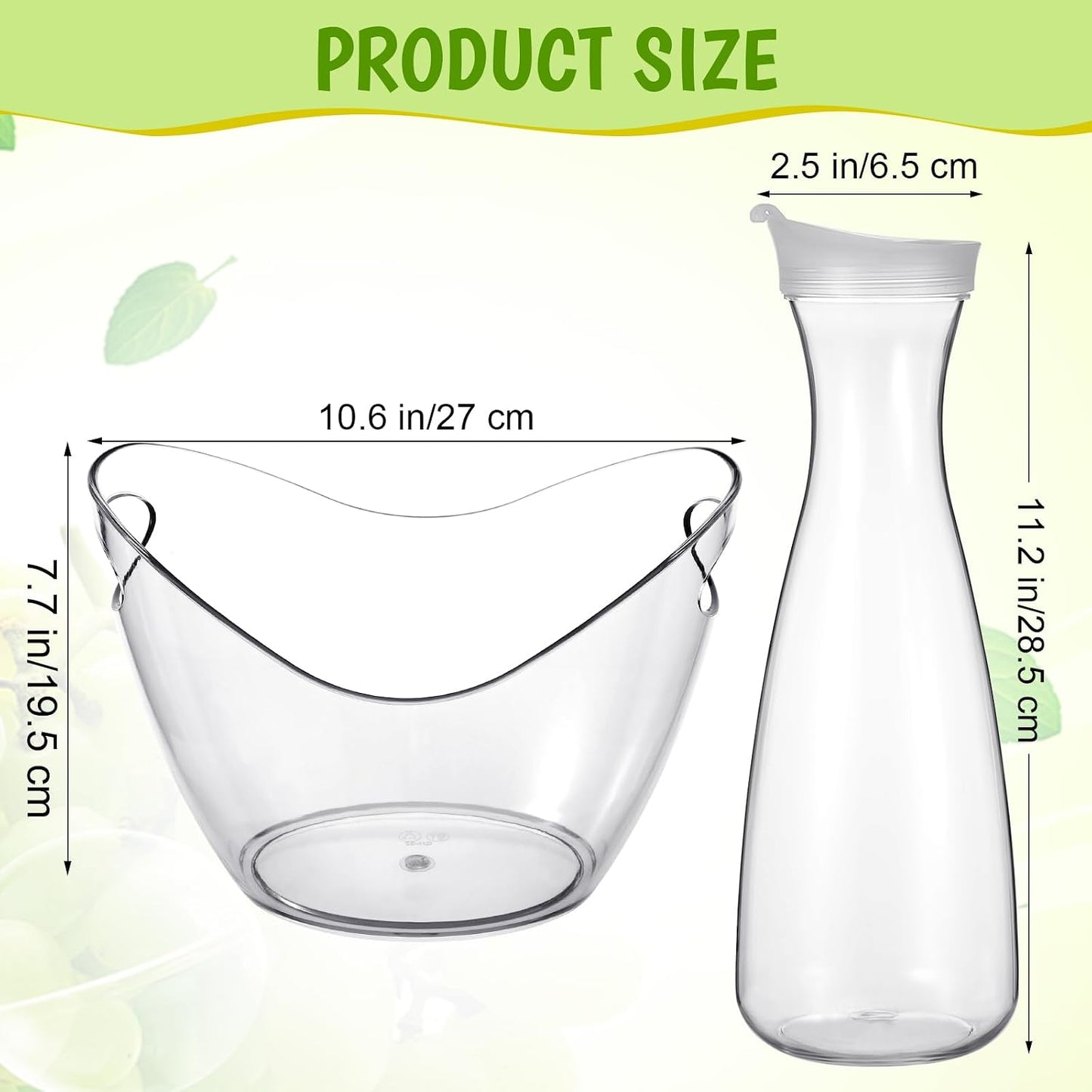 Funnymoom 6 Pcs Acrylic Ice Bucket for Parties 4l Oval Beverage Tub 47 oz Plastic Water Carafes with Lids Plastic Pitcher for Champagne Beer Wine Cocktail Iced Tea Pool Party(Clear)