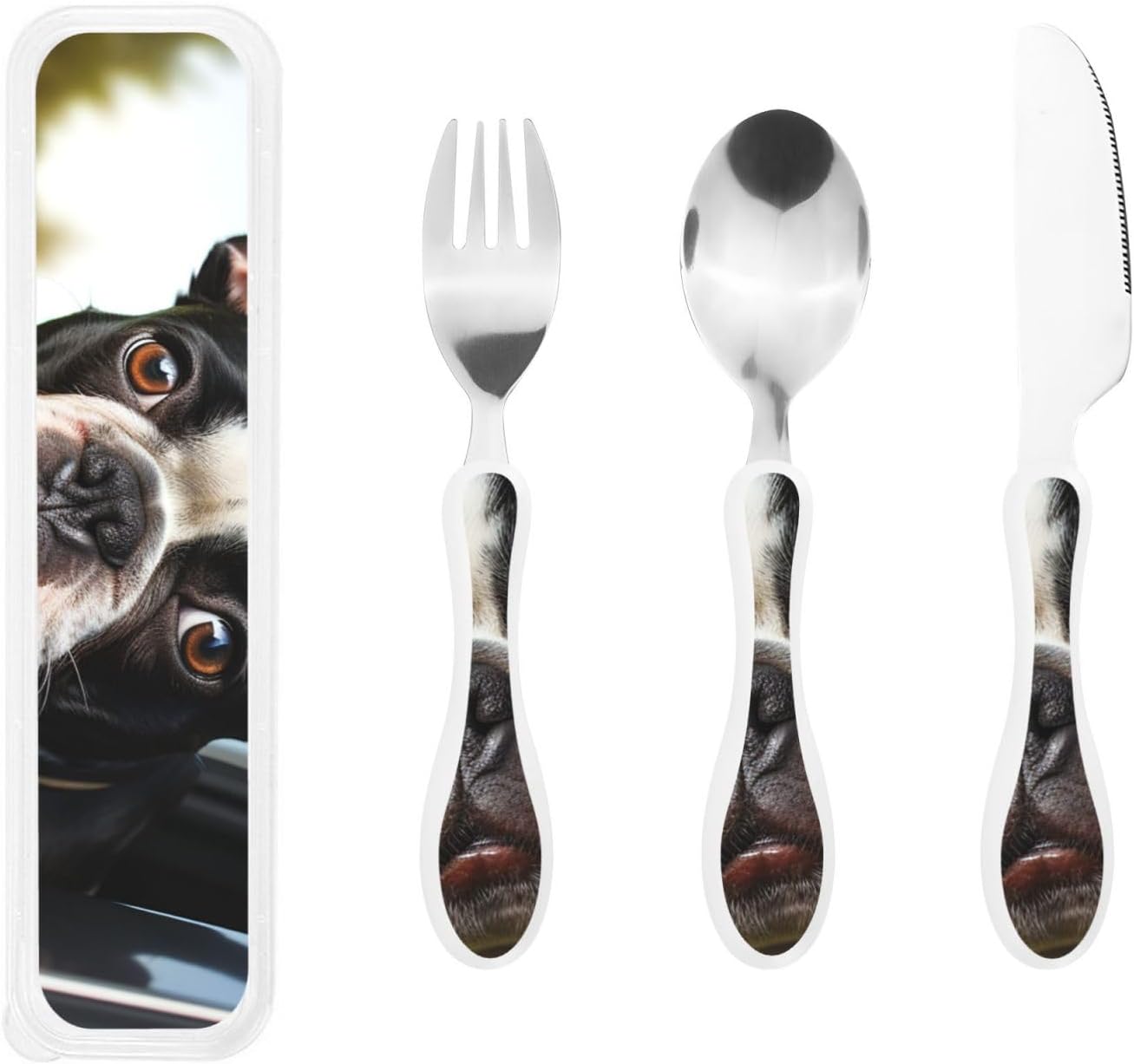 3-Piece Kids Silverware Set With Storage Case, Stainless Steel Reusable Children Safe Knife Spoon Fork Set Shih Tzu Dog Children Flatware Set For Kids Lunch Box