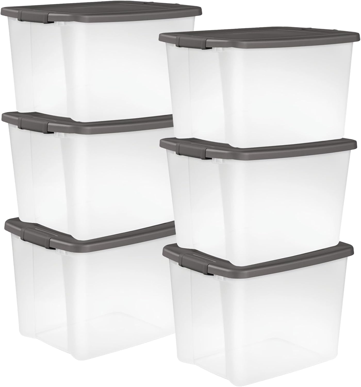 Sterilite 18-Pack Plastic Storage Bins w/ Lids, Shelf Totes Clear Containers, 25 Qt, Gray