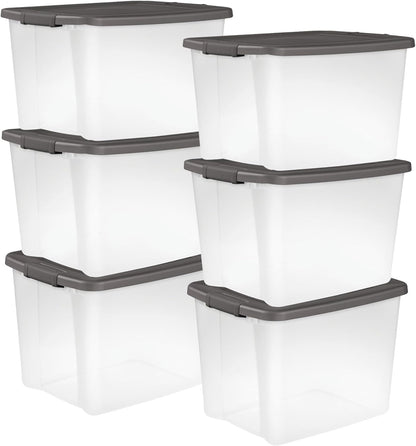 Sterilite 18-Pack Plastic Storage Bins w/ Lids, Shelf Totes Clear Containers, 25 Qt, Gray