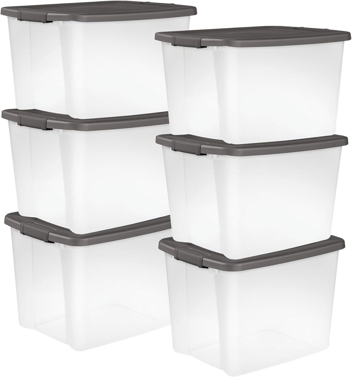 Sterilite 18-Pack Plastic Storage Bins w/ Lids, Shelf Totes Clear Containers, 25 Qt, Gray