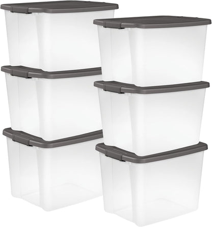 Sterilite 18-Pack Plastic Storage Bins w/ Lids, Shelf Totes Clear Containers, 25 Qt, Gray