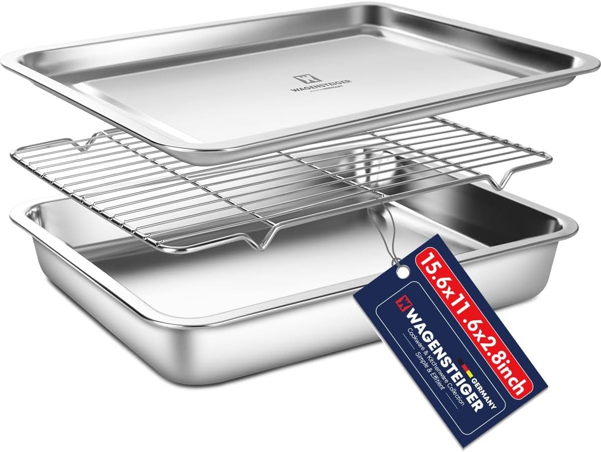 Stainless Steel Food Prep Container with Rack & Lid (Tray), 4.54Quarts, Catering Pans, Restaurant Pans, Buffet Party pan, Roasting Pan with Rack, Bakeware Roaster, Casserole (1307 / No7)