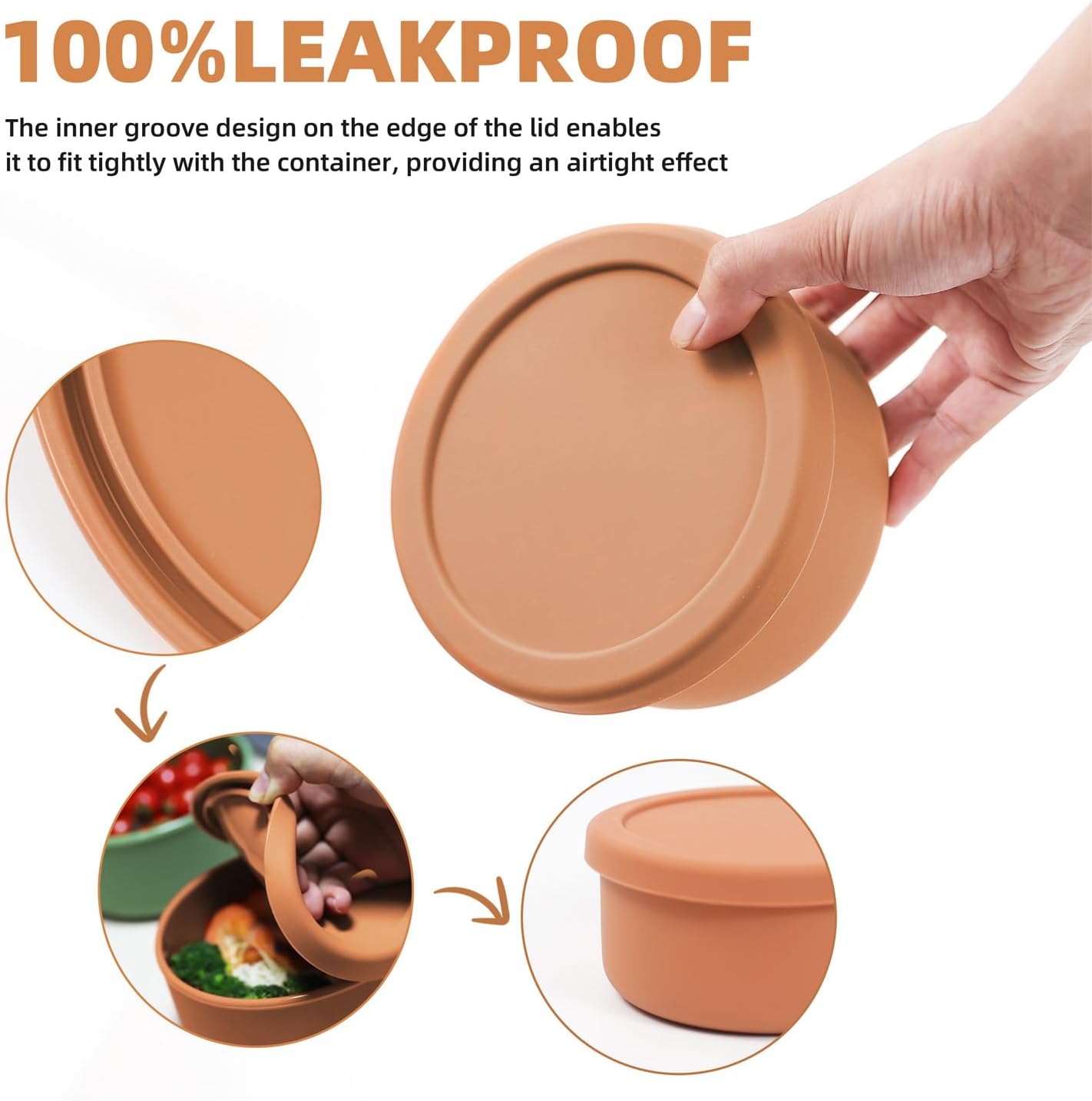 24oz Silicone Food Storage Containers,Round Bowls with Lids - Meal Prep Containers for Kitchen Serving, Salad & Lunch - Airtight, Microwave/Fridge/Dishwasher Safe, BPA-Free (Grass green, 3PACK)