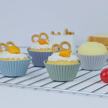 Silicone Baking Muffin Cups 12 Pack, Reusable Cupcake Liners Cake Molds, BPA Free, Dishwasher Safe(White, Green, Navy, Dusty Blue)